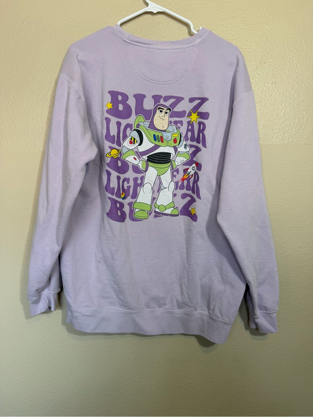 Toy Story Buzz Lightyear Varsity Graphic Sweatshirt Lilac Comfort Colors retro - Picture 4 of 7